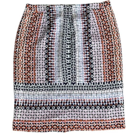 J. Crew Women's Sz 0P Geo Drapey’ Pencil Crepe Skirt Geometric Pattern Rust - Picture 1 of 4